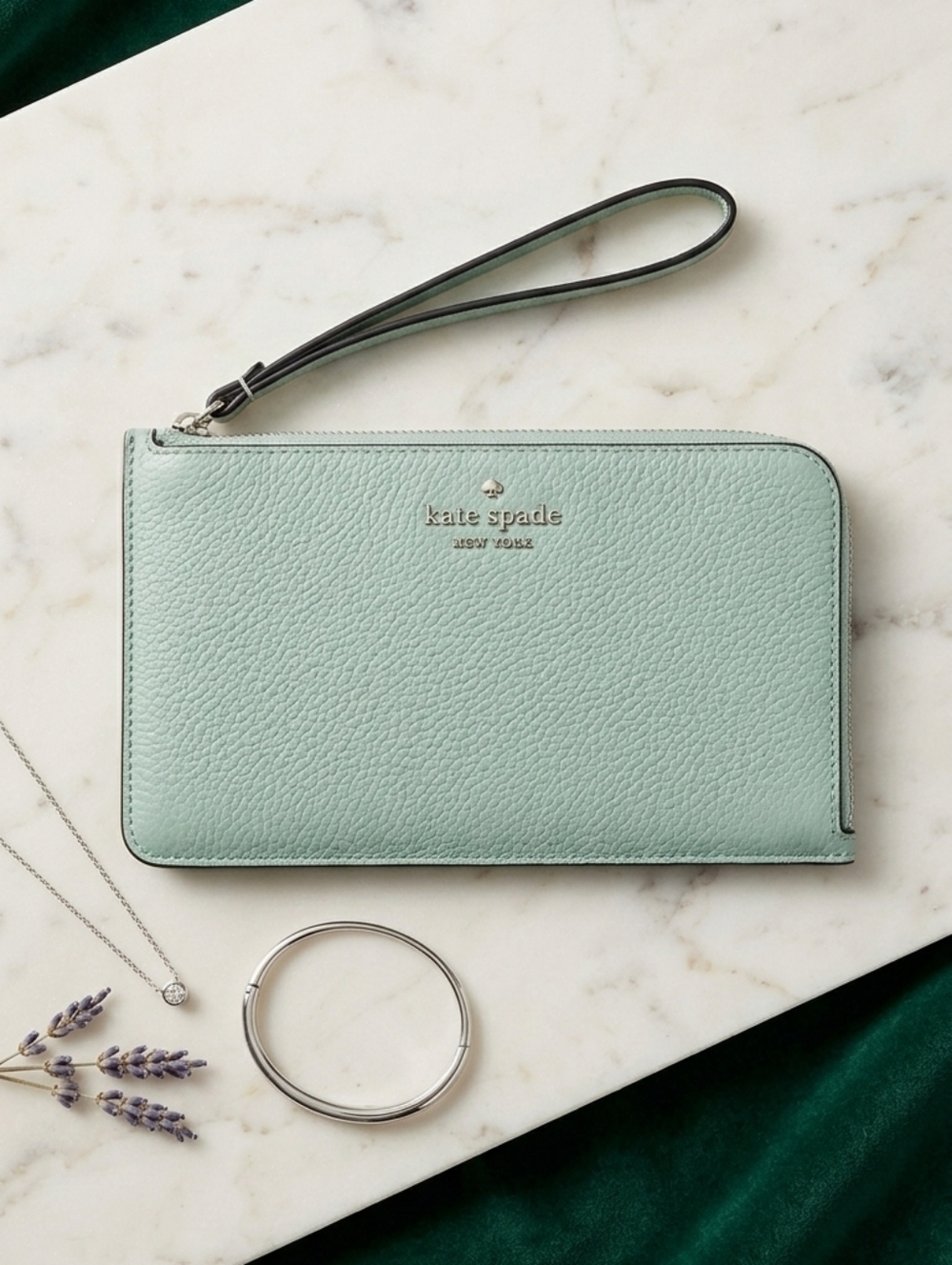kate spade Mint Green Leather Wristlet Clutch